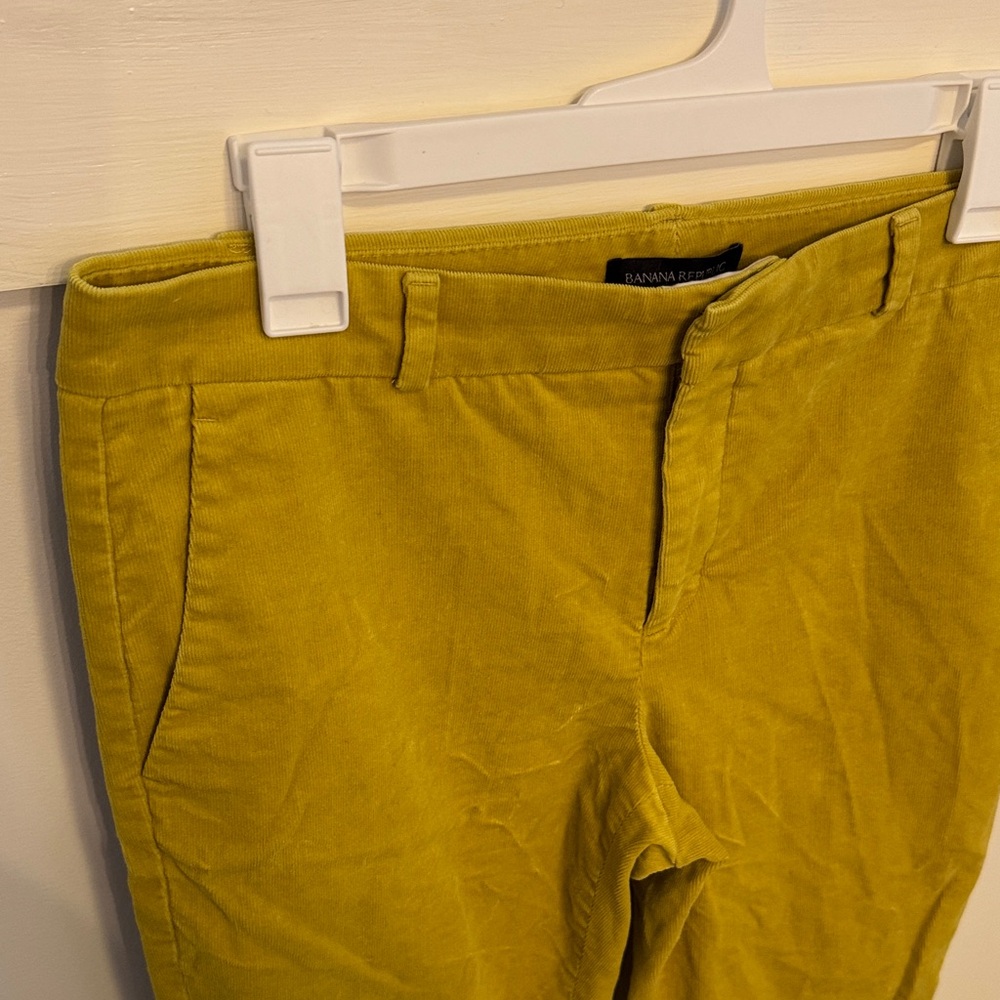 Banana Republic Avery Corduroy Pants Chartreuse Cropped Work Ankle Pants Size 8 - Picture 4 of 9